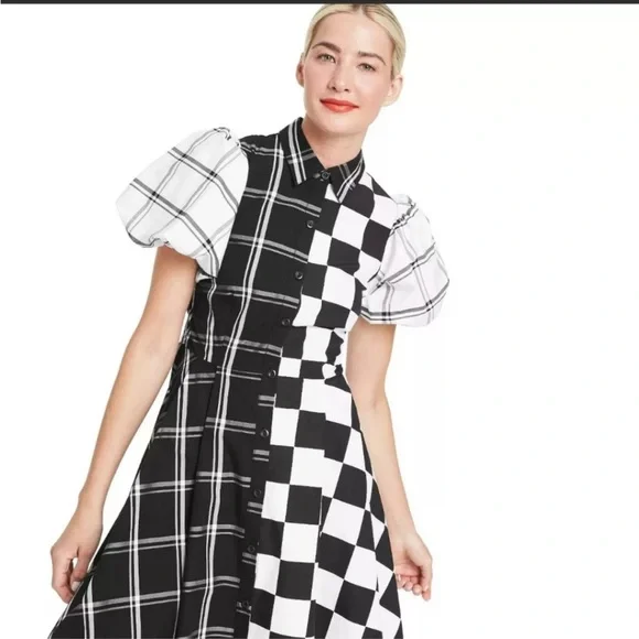 Christopher John Rogers Dress in Black and White Checkered Pattern - Picture 3 of 4